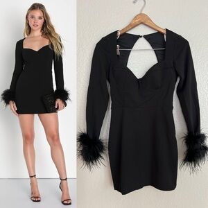 NWOT Iconic Spectacle Black Feather Bustier Backless Mini Dress